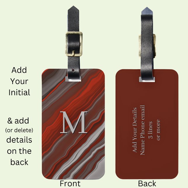 Add Your  Initial,  Red Grey Marbled Luggage Tag (Creator Uploaded)