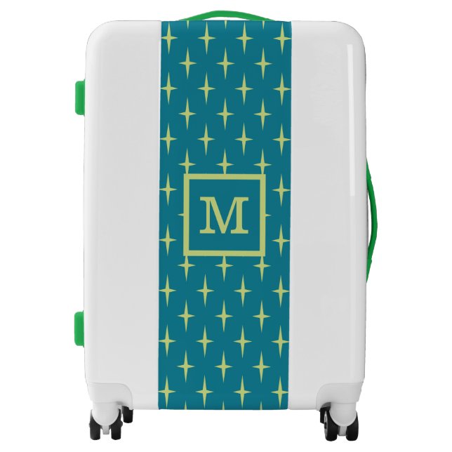 Add Your Initial | Retro Atomic Age Star Pattern Luggage (Front)