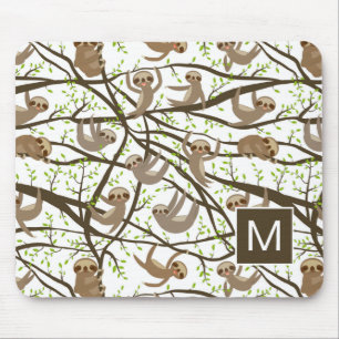 Add Your Initial Smiling Sloth Pattern Mouse Pad