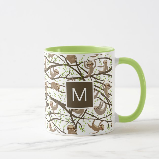Add Your Initial | Smiling Sloth Pattern Mug (Right)