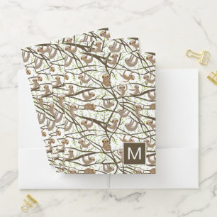 Add Your Initial   Smiling Sloth Pattern Pocket Folder