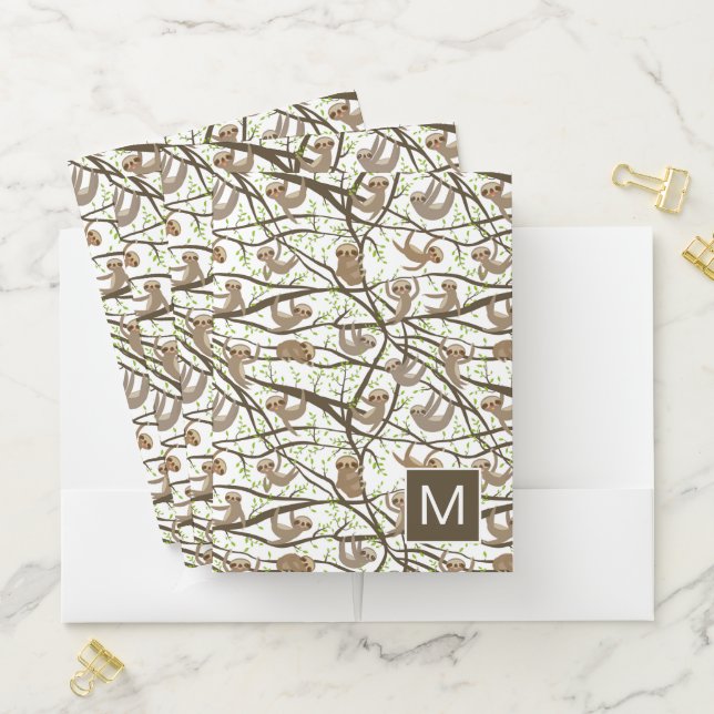 Add Your Initial | Smiling Sloth Pattern Pocket Folder (In Situ)