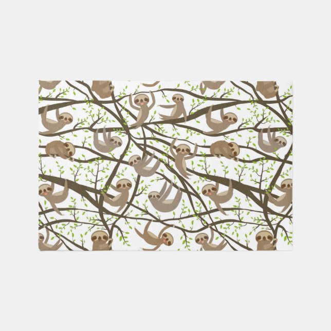 Add Your Initial | Smiling Sloth Pattern Rug (Front)