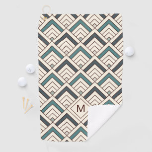 Add Your Initial   Teal Geometric Pattern Golf Towel