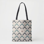 Add Your Initial | Teal Geometric Pattern Tote Bag