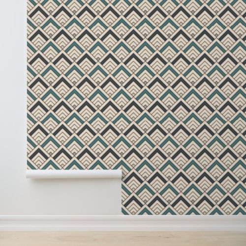 Add Your Initial  Teal Geometric Pattern Wallpaper