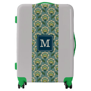 Add Your Initial   Teal & Yellow Floral Pattern Luggage