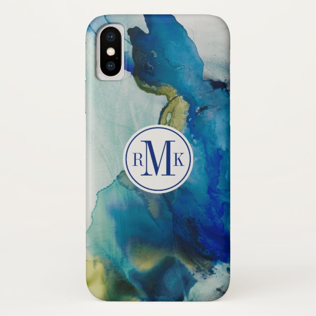 Add Your Initials | Abstract Terrain - Blue Case-Mate iPhone Case (Back)