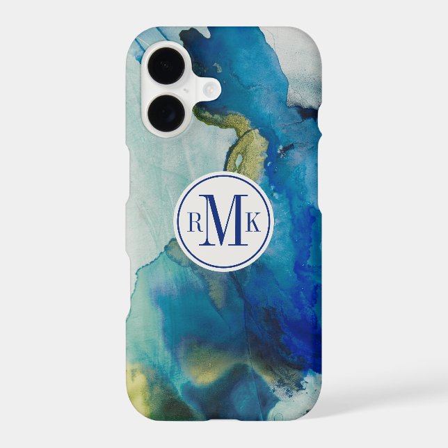 Add Your Initials | Abstract Terrain - Blue Iphone Case (Back)