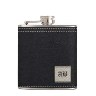 Add your initials - white and  black leather flask