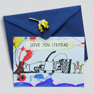 Add Your Kid's Drawing & Photo Custom Father's Day Foil Holiday Card