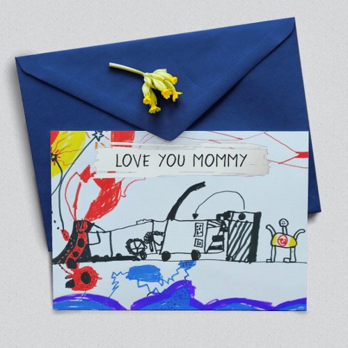 Add Your Kids Drawing  Photo Custom Mothers Day Foil Holiday Card