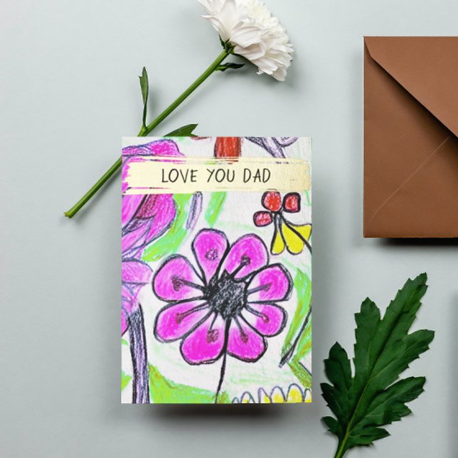 Add Your Kid's Drawing Photo Cute Personalized Dad Foil Holiday Card (Creator Uploaded)