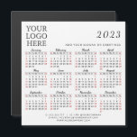 Add Your Logo 2023 Business Calendar Magnet Simple<br><div class="desc">For 2024 calendar please visit: https://www.zazzle.com/add_your_logo_2024_business_calendar_magnet_simple-256519921793449287 ---- This simple square 2023 magnetic calendar is a template to place your logo, add company contacts, slogan or another text for your clients or colleagues. Months are in script font. Saturdays and Sundays are in red to plan and discuss the working days easier....</div>
