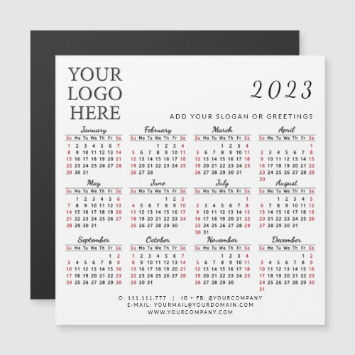 Add Your Logo 2023 Business Calendar Magnet Simple