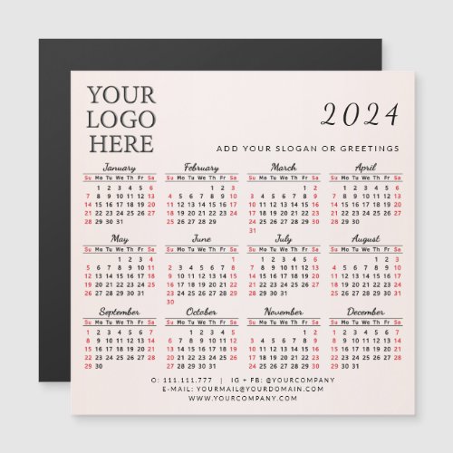 Add Your Logo 2024 Business Calendar Magnet Cream