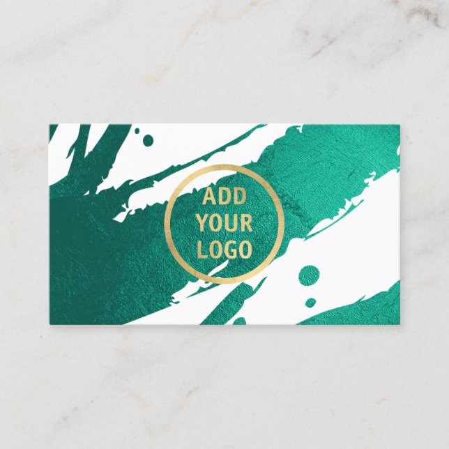 Add Your Logo Abstract Emerald Green Brushstrokes Business Card (Front)