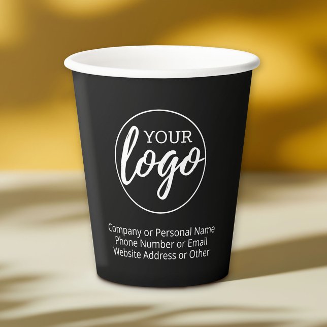 Add Your Logo and 3 lines of text - black Paper Cups (Custom Paper Cups for Business)