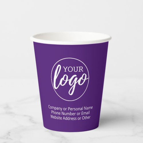 Add Your Logo and 3 lines of text _ purple Paper Cups