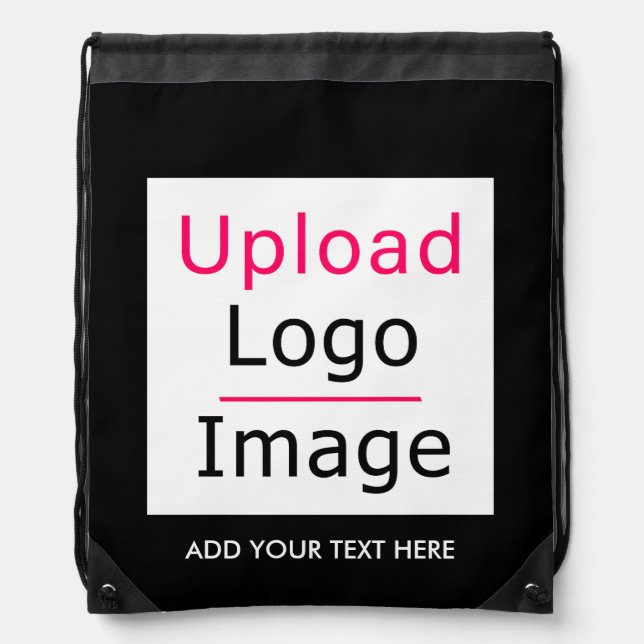 Add Your Logo and Custom Text Modern Business Chic Drawstring Bag (Front)