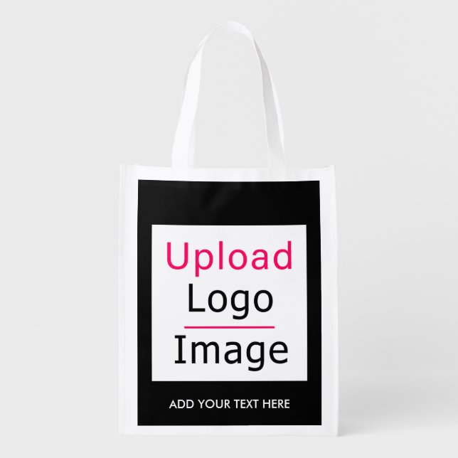 Add Your Logo and Custom Text Modern Business Chic Grocery Bag (Front)