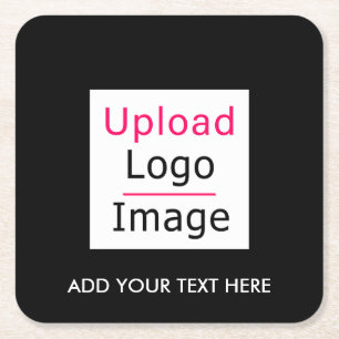 Add Your Logo and Custom Text Modern Business Chic Square Paper Coaster