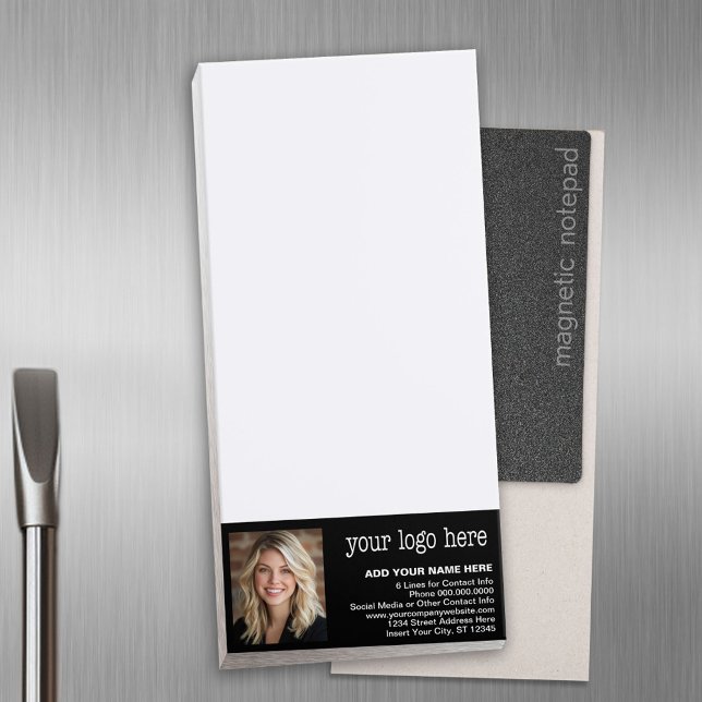 Add Your Logo and Photo - Business Contact Info Magnetic Notepad (Refrigerator Notepad with logo - a great promotional product for your business)
