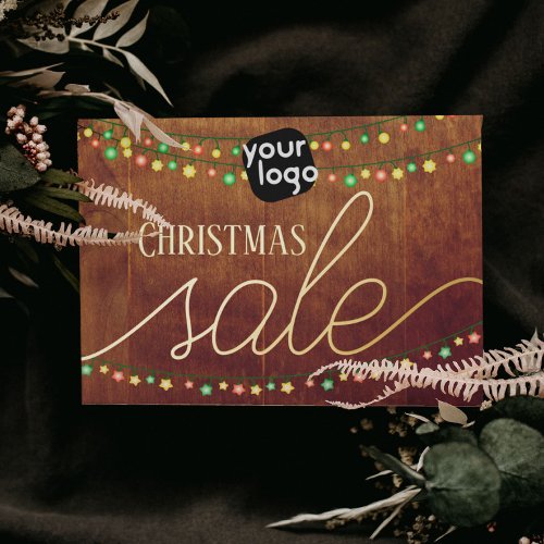  Add Your Logo And QR Code Elegant Christmas Sale Foil Holiday Postcard