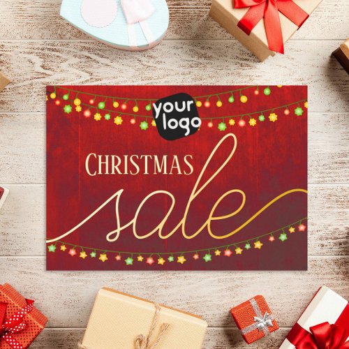   Add Your Logo And QR Code Elegant Christmas Sale Foil Holiday Postcard