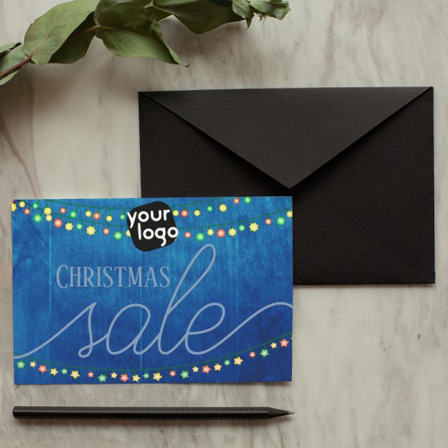   Add Your Logo And QR Code Elegant Christmas Sale Foil Holiday Postcard (Creator Uploaded)