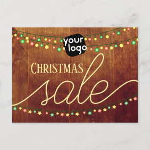 Add Your Logo And QR Code Elegant Christmas Sale Postcard
