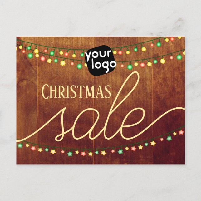   Add Your Logo And QR Code Elegant Christmas Sale Postcard (Front)