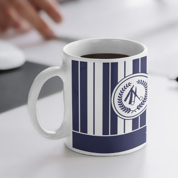 Add Your Logo Barbershop Barber Name Navy White Mug by uniqueoffice at Zazzle
