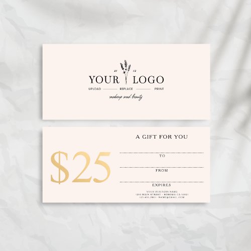 Add Your Logo Beauty Gift Certificate Gold Pink