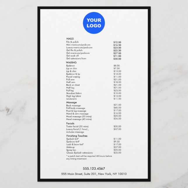 Add Your Logo  Beauty Salon Service Menu Flyer (Front)