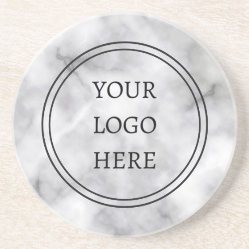 Add Your Logo Black and White Marble Business Coaster