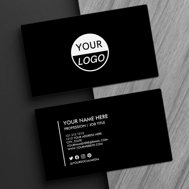 Add Your Logo Black and White Minimalist Business Card (Creator Uploaded)