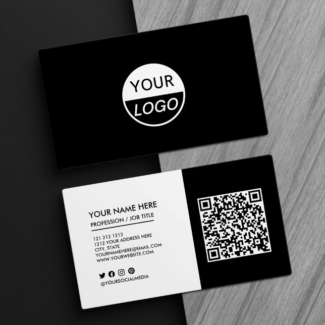 Add Your Logo Black and White Professional Business Card (Creator Uploaded)