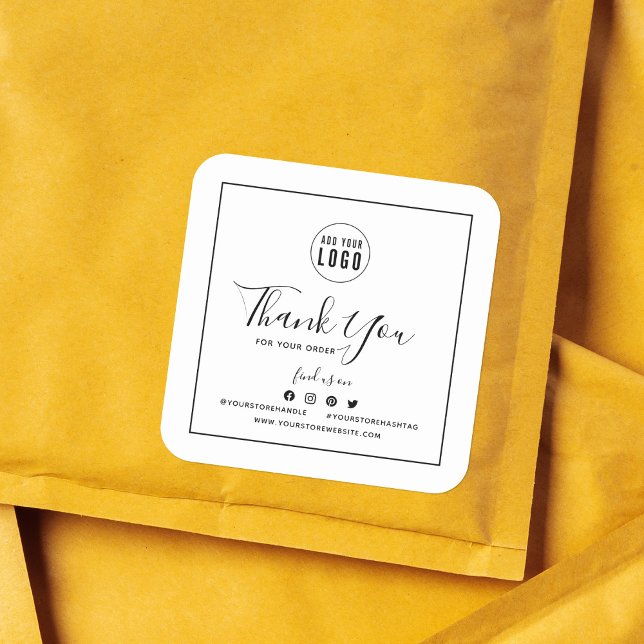 Add Your Logo Black Border Social Media Thank You Square Sticker (Creator Uploaded)