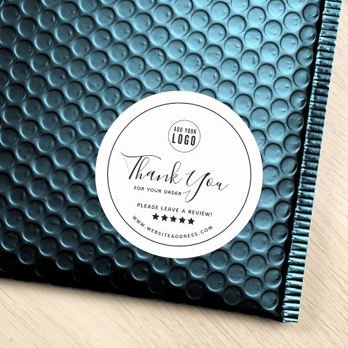 Add Your Logo Black Border Thank You Review Classic Round Sticker