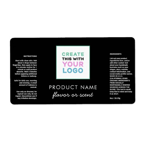 Add Your Logo Black Product Ingredient Label