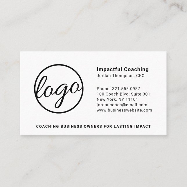 Add Your Logo Black White Professional Simple Business Card (Front)