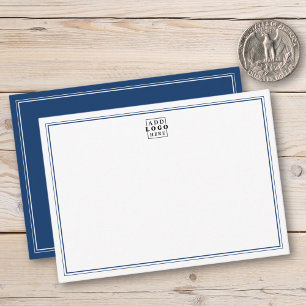 Add Your Logo Blue Double Border Business Note Card