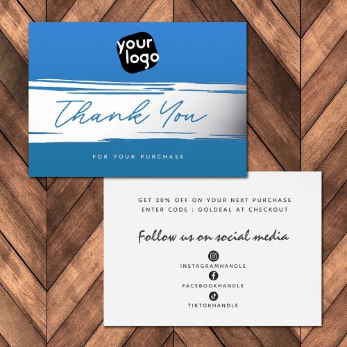  Add Your Logo Blue Silver Thank You Discount Card