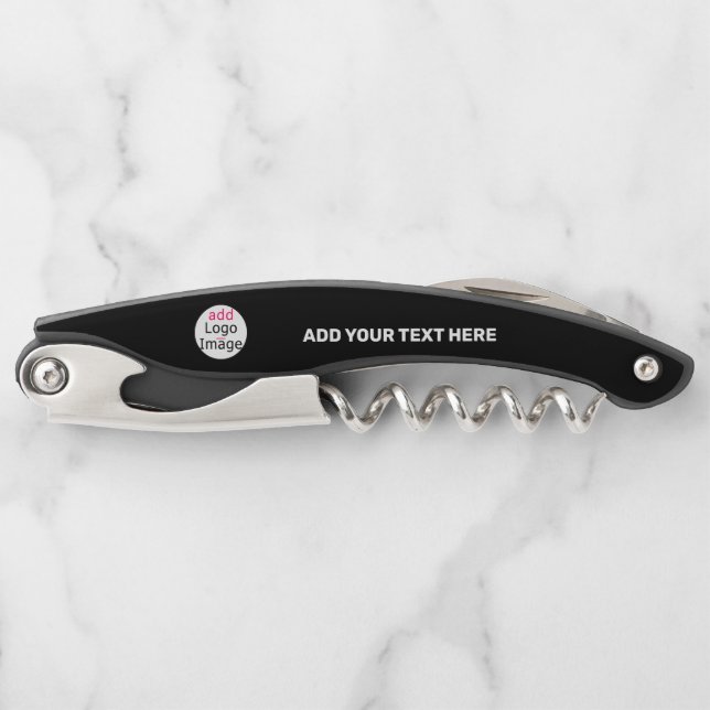 Add Your Logo Business Chic Customizable Black Waiter's Corkscrew (Front)