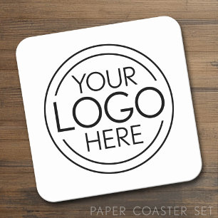 Add Your Logo Business Corporate Modern Minimalist Square Paper Coaster