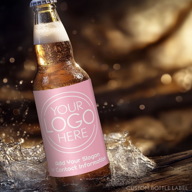 Add Your Logo Business Corporate Modern Pink Beer Bottle Label (Custom Beer Bottle Label with Your Logo and Business Information - Great Party Item)
