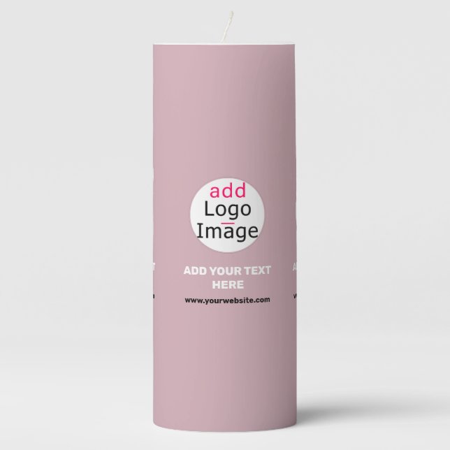 Add Your Logo Business Customizable Dusty Rose Hue Pillar Candle (Front)
