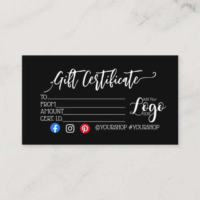 ADD YOUR LOGO Business gift certificate marketing (Front)