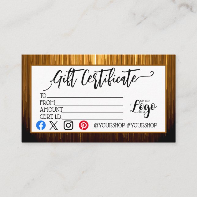 ADD YOUR LOGO Business gift certificate marketing (Front)